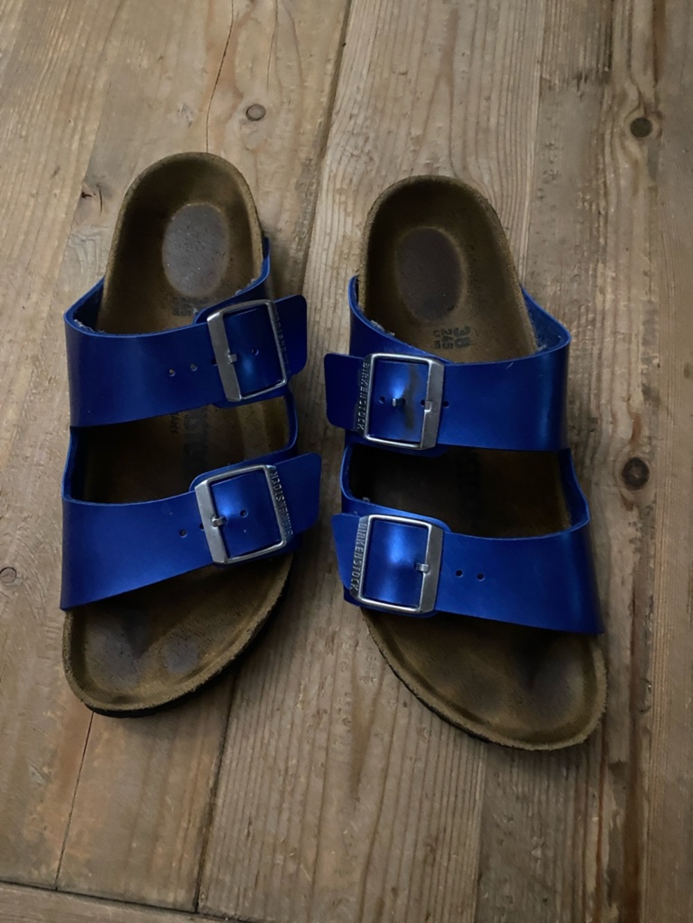 Birkenstock Metallic Royal Blue Two-Strap Sandals